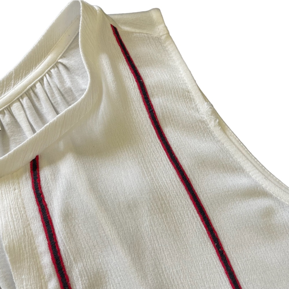 Ann Taylor LOFT Embroidered Split Neck Aztec Shell Top, Red/White/Blue - Picture 11 of 12